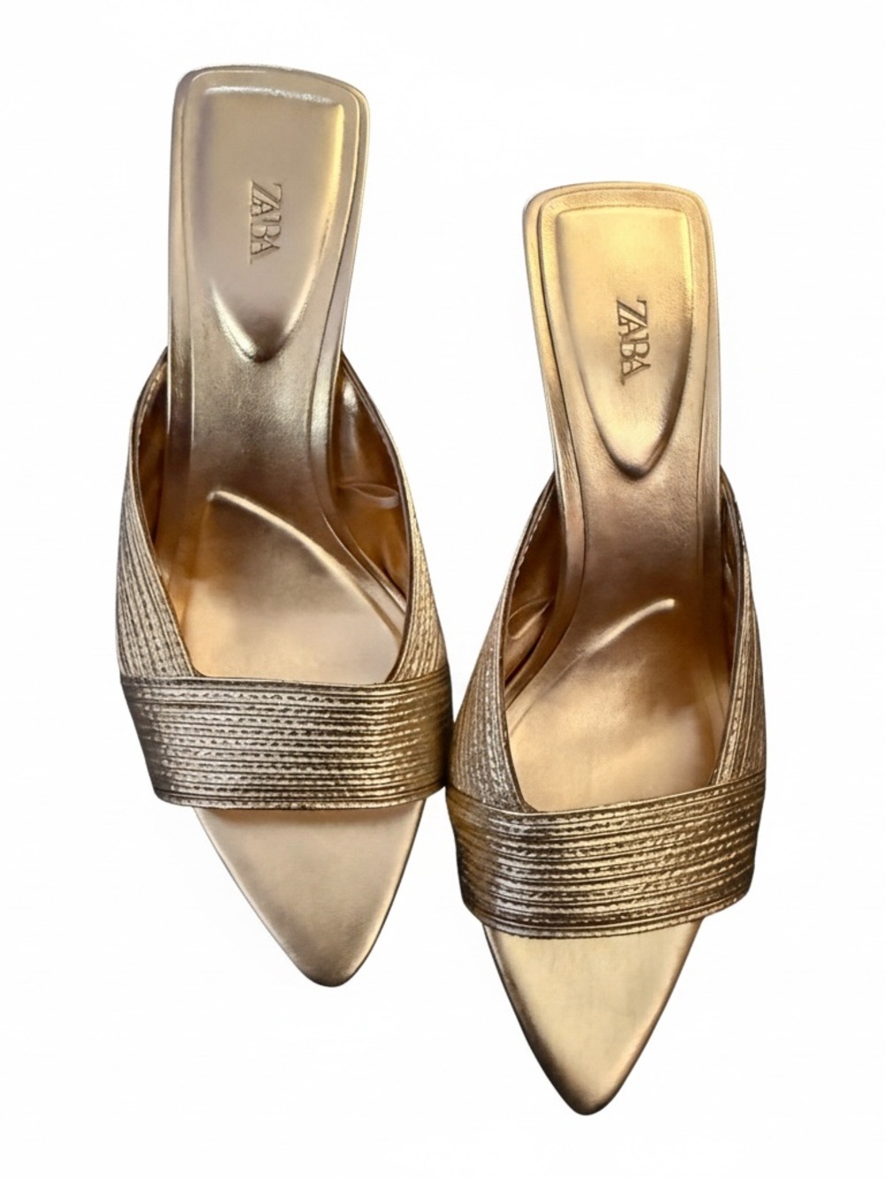 Zara Metallic Gold Pointed-Toe Slip-On Mules